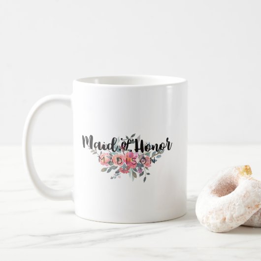 Chic Watercolor Floral Wedding Trauzeugin Kaffeetasse (Mit Donut)