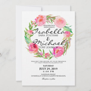 Chic Watercolor Floral Wreath Wedding Invitation7 Einladung