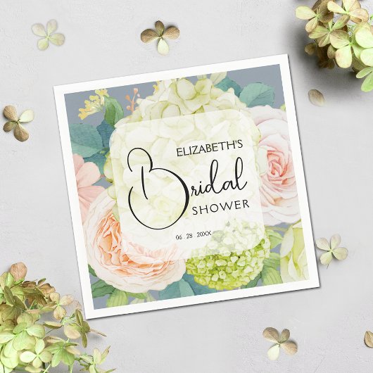 Chic Watercolor Florals Dusty Blue Brautparty Serviette