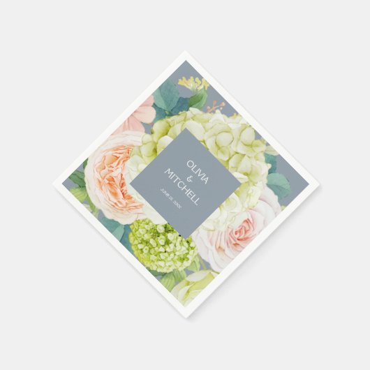 Chic Watercolor Florals Dusty Blue Serviette (Ecke)