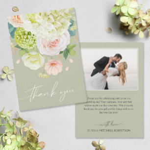 Chic Watercolor Florals Wedding Foto Dankeskarte