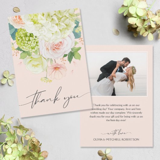 Chic Watercolor Florals Wedding Foto Dankeskarte