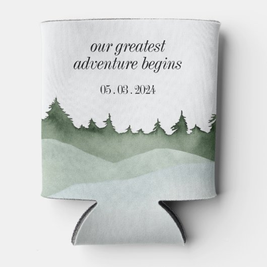 Chic Watercolor Forest Landschaft Hochzeit Dosenkühler (Vorderseite)