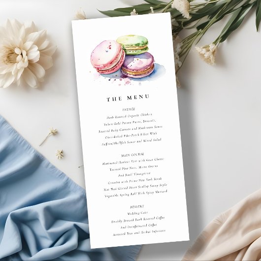 Chic Watercolor French Macarons Bakery Menu Card Einladung