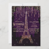 Chic Watercolor Glitzer Paris Eiffelturm Hochzeit Einladung (Vorderseite)