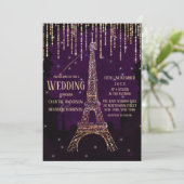 Chic Watercolor Glitzer Paris Eiffelturm Hochzeit Einladung (Stehend Vorderseite)