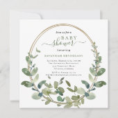 Chic Watercolor Greenerity Gold Baby Dusche Einladung (Vorderseite)