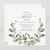 Chic Watercolor Greenerity Wreath Baby Shower Einladung (Vorne/Hinten)