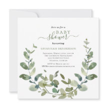 Chic Watercolor Greenerity Wreath Baby Shower