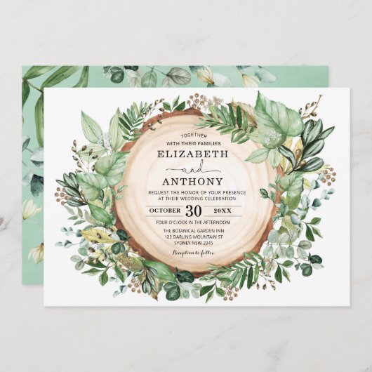 Chic Watercolor Greenery Botanischer Wald Hochzeit Einladung (Vorne/Hinten)