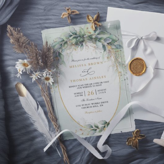 Chic watercolor greenery elegant qr code wedding einladung