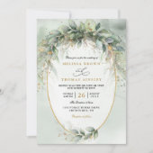 Chic watercolor greenery elegant qr code wedding einladung (Vorderseite)
