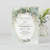 Chic watercolor greenery elegant qr code wedding einladung (Stehend Vorderseite)