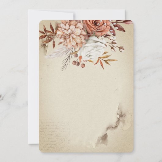 Chic Watercolor Herbst Blume Hochzeit Einladung (Rückseite)