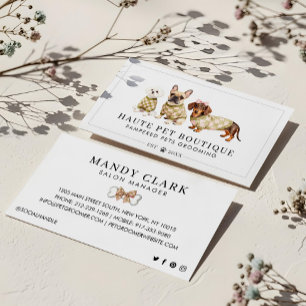Chic Watercolor Hunde Rassen Checkered Pet Groomer Visitenkarte