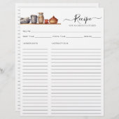 Chic Watercolor Kitchen Shelf Pots Utensils Rezept (Vorne/Hinten)