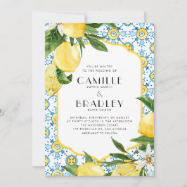 Chic Watercolor Lemon Mediterrane Sommerhochzeit Einladung