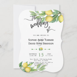 Chic Watercolor Lemon Tropical Handwriting Wedding Einladung