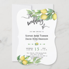Chic Watercolor Lemon Tropical Handwriting Wedding Einladung