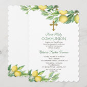 Chic Watercolor Lemon Tropical Holy Communion Einladung (Vorne/Hinten)