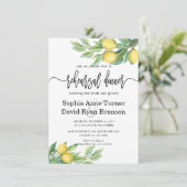 Chic Watercolor Lemon Tropische Probe Abendessen Einladung (Stehend Vorderseite)