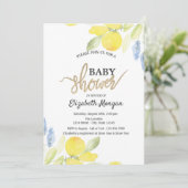 Chic Watercolor Lemons Babydusche Einladung (Stehend Vorderseite)