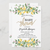 Chic Watercolor Lemons Botanical Baby Dusche Einladung (Vorne/Hinten)