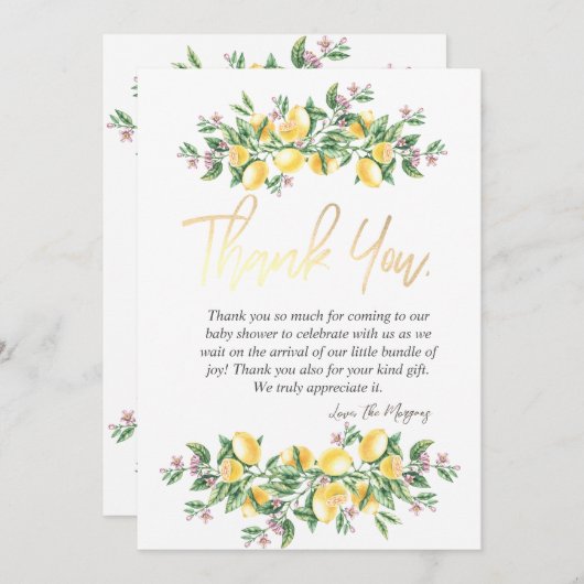 Chic Watercolor Lemons Botanische Blume Dankeskarte (Vorne/Hinten)