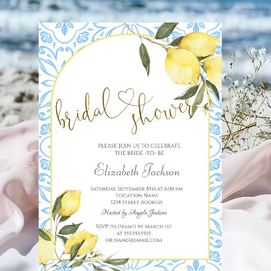Chic Watercolor Lemons Bridal Shower Einladung