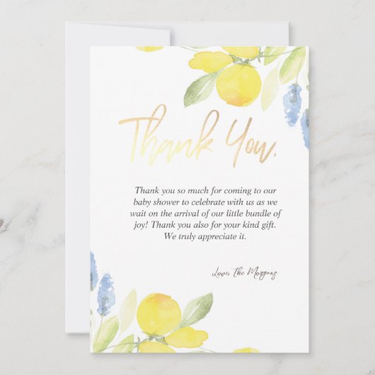 Chic Watercolor Lemons Dankeskarte (Vorderseite)