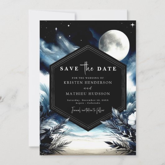 Chic Watercolor Moonlit Wedding Save The Date (Vorderseite)