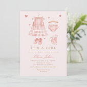 Chic Watercolor Niedlich Boho Clothes Girl Babydus Einladung (Stehend Vorderseite)