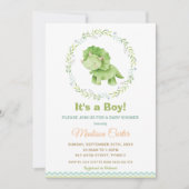 Chic Watercolor Niedlich Dinosaurier Kinderdusche Einladung (Vorderseite)