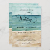 Chic Watercolor Ocean Beach Sand Nautical Wedding Einladung (Vorne/Hinten)