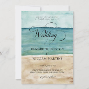 Chic Watercolor Ocean Beach Sand Nautical Wedding Einladung
