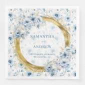 Chic Watercolor Pastel Blue Gold Glitzer Hochzeit Serviette (Vorderseite)