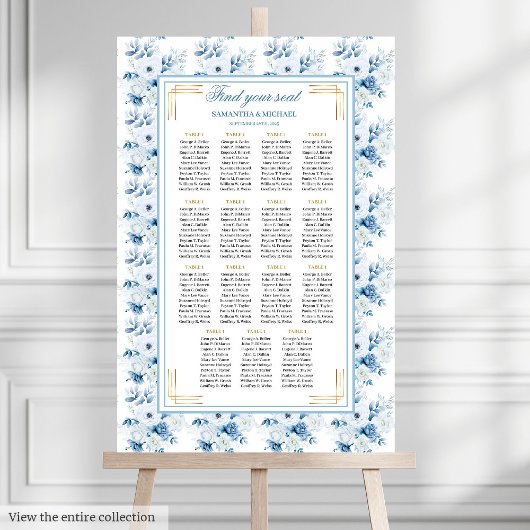 Chic Watercolor Pastel Blue Gold Seekarte Poster