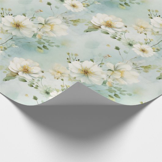 Chic Watercolor pastellgrün-weiße Wildblumen Geschenkpapier (Ecke)