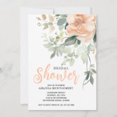 Chic Watercolor Peach Floral Brautparty Einladung (Vorderseite)