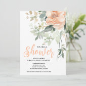 Chic Watercolor Peach Floral Brautparty Einladung (Stehend Vorderseite)