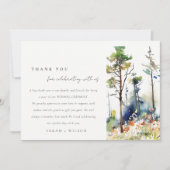 Chic Watercolor Pine Forest Landschaft Hochzeit Dankeskarte (Vorderseite)