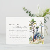 Chic Watercolor Pine Forest Landschaft Hochzeit Dankeskarte (Stehend Vorderseite)