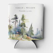 Chic Watercolor Pine Forest Landschaft Hochzeit Dosenkühler (Vorderseite)