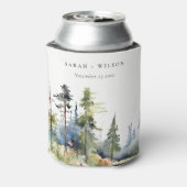 Chic Watercolor Pine Forest Landschaft Hochzeit Dosenkühler (Kanne Rückseite)