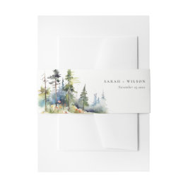 Chic Watercolor Pine Forest Landschaft Hochzeit Einladungsbanderole