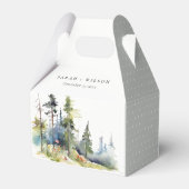 Chic Watercolor Pine Forest Landschaft Hochzeit Geschenkschachtel (Rückseite)