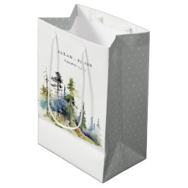Chic Watercolor Pine Forest Landschaft Hochzeit Mittlere Geschenktüte