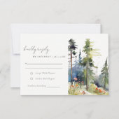 Chic Watercolor Pine Forest Landschaft Hochzeit RSVP Karte (Vorderseite)