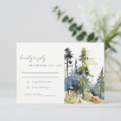 Chic Watercolor Pine Forest Landschaft Hochzeit RSVP Karte (Stehend Vorderseite)
