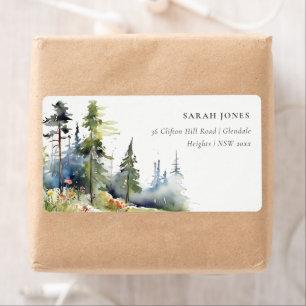 Chic Watercolor Pine Forest Landschaftsadresse